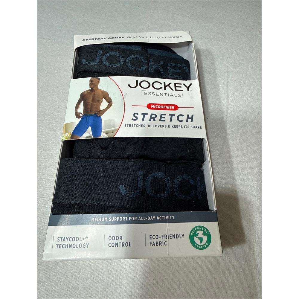 Jockey Boxer Briefs Mens Small Black New 3-Pack Microfiber Stretch 8" Inseam